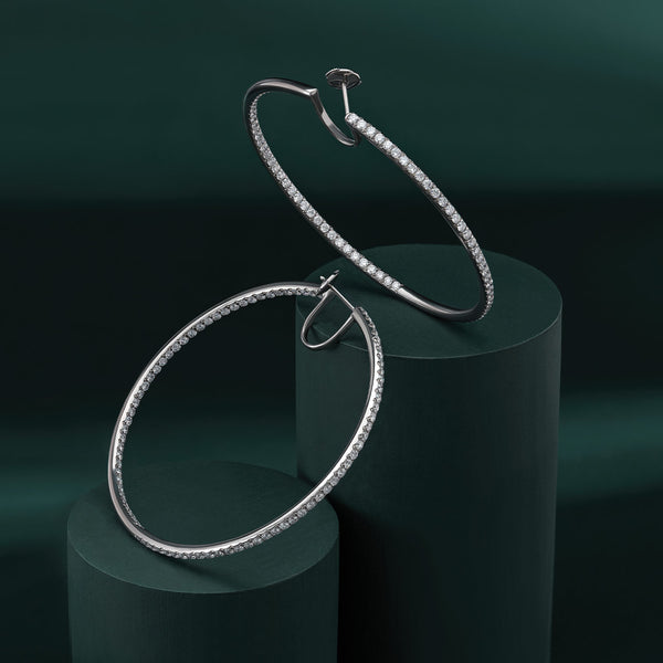 Diamond Sade Hoop Earrings - Fine